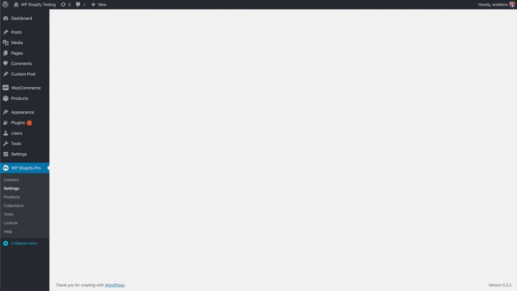 An example of a black WordPress settings screen
