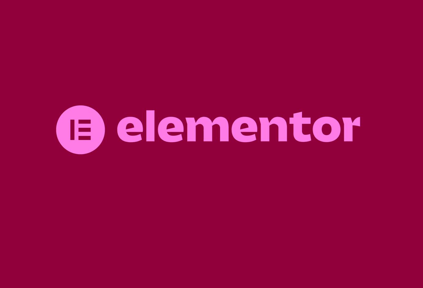 The Elementor logo on a dark red background