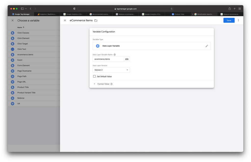 Screenshot in Google Tag Manager showing how to create a new variable