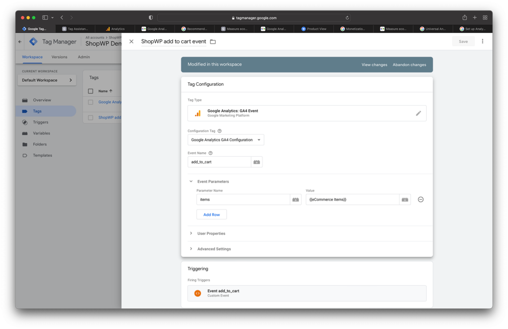Configuring the add to cart event in Google Tag Manager