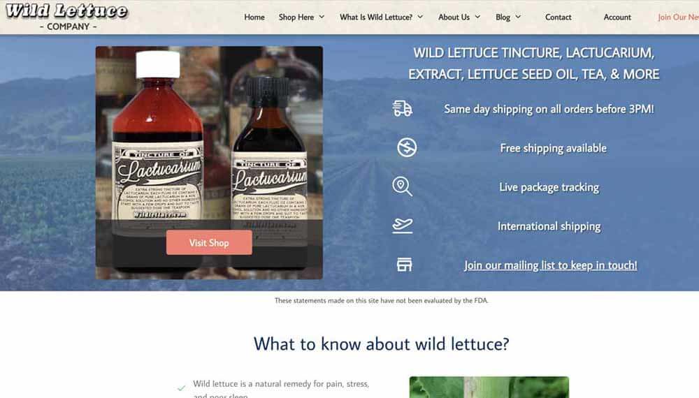 Wild Lettuce homepage screenshot