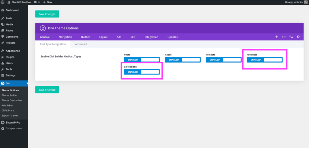 How to enable the Divi builder for products and collections.