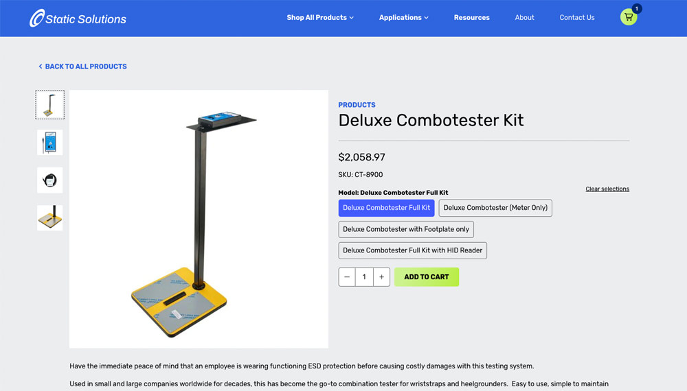 Screenshot of Static Solutions product page