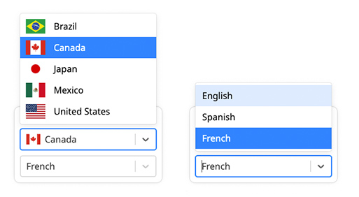 Example screenshot showing the ShopWP Translator dropdowns